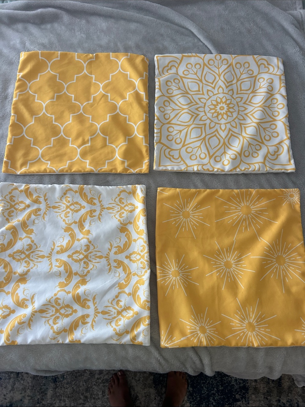 Yellow and White Decorative Accent Pillow Covers - Set of 4